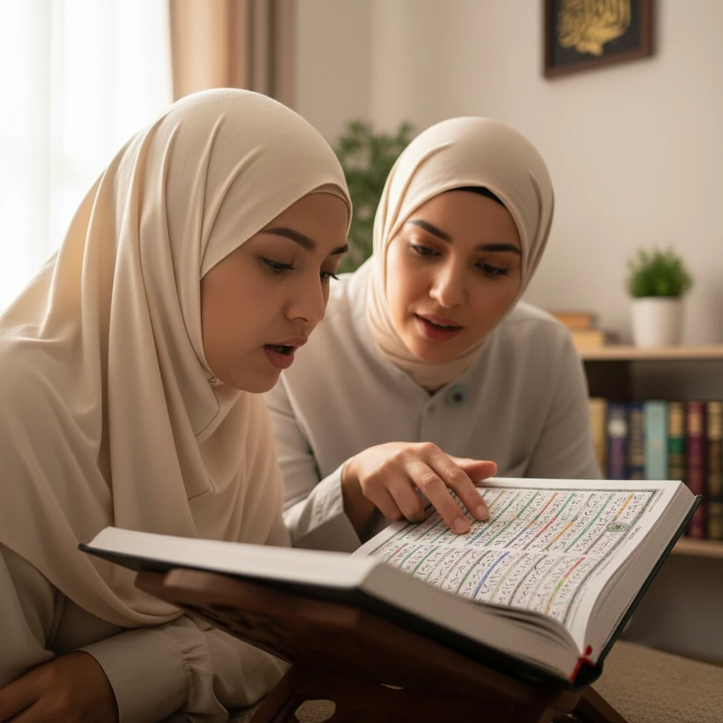 Private Quran lesson showing immediate Tajweed correction during one-on-one instruction
