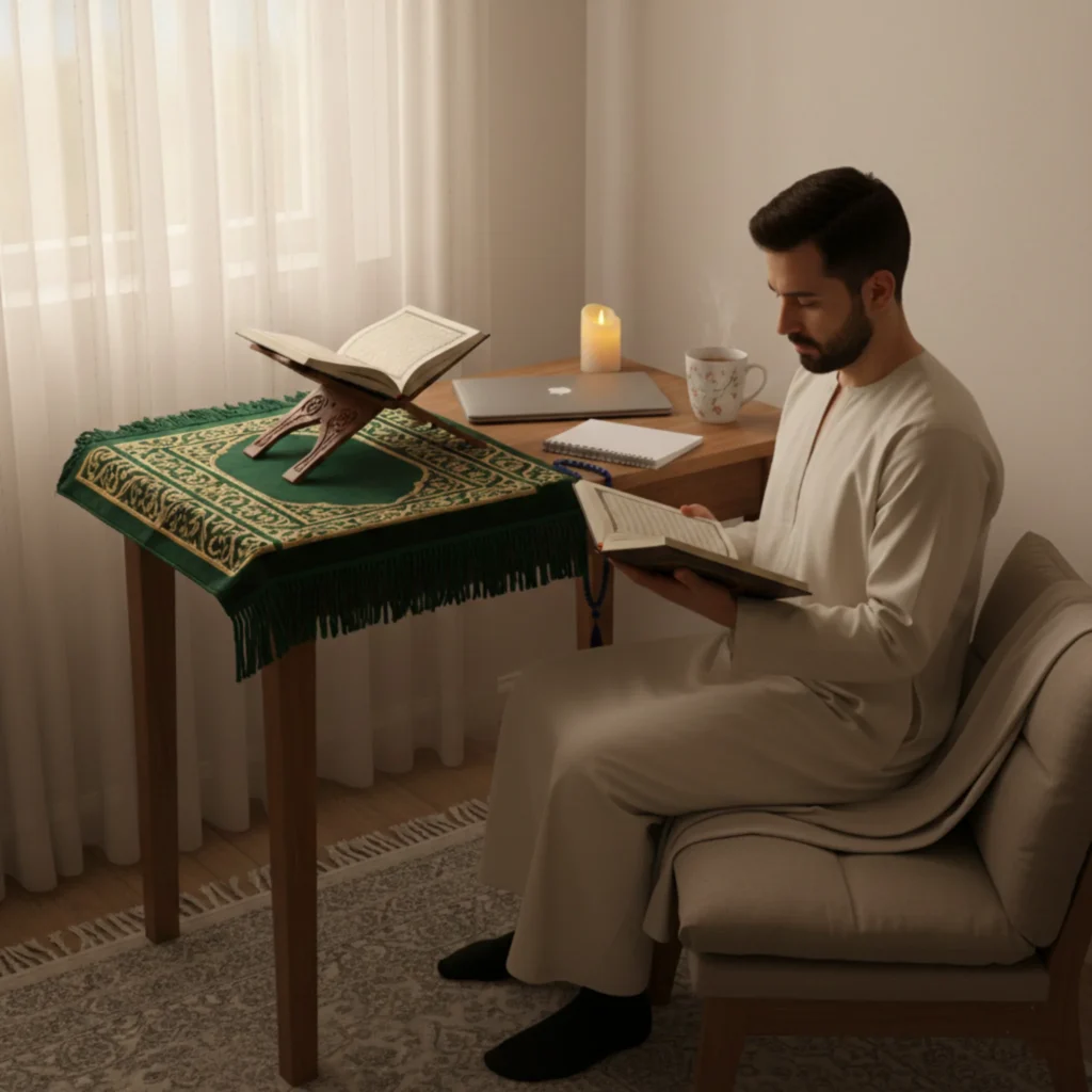 Private online Quran study for sisters in a peaceful home setting