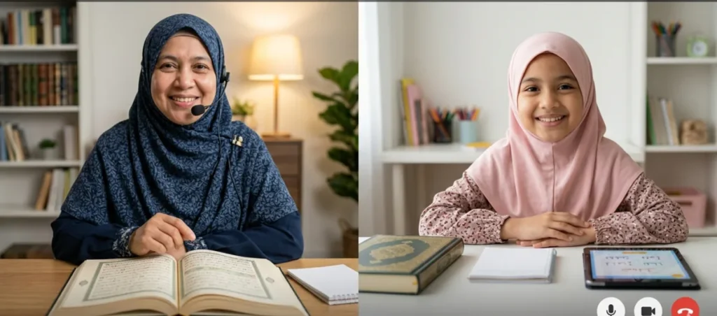 Teacher and student interacting in online Quran classes for kids session